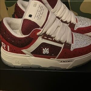 AMIRI Red and White Crystal Sneakers
